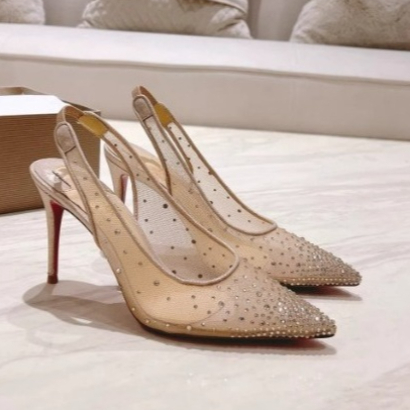 Leather Work Heels - Женские туфли-лодочки на шпильке с сетчатым