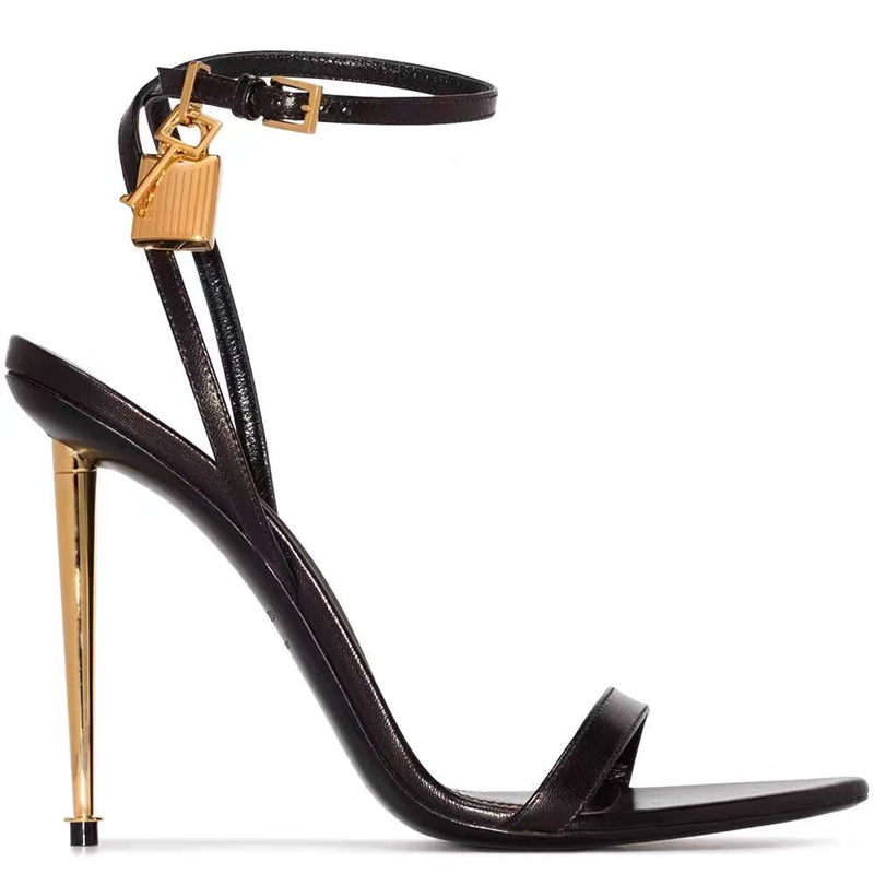 Leather Work Heels - Однотонные женские сандалии с ремешком и