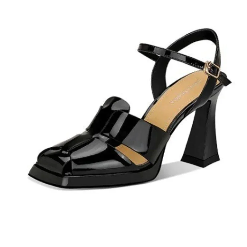 Leather Work Heels - Женские босоножки на высоком каблуке, модные